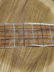 Stuha káro s drátem šíře 40 mm barva hnědá oranžová
