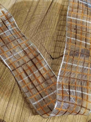 Stuha káro s drátem šíře 40 mm barva hnědá oranžová