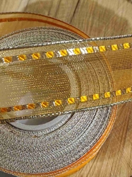 Stuha s drátem šíře 40 mm barva oranžová zlatá