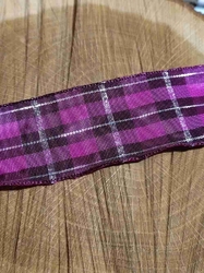 Stuha káro s drátem šíře 40 mm barva fialová stříbrná