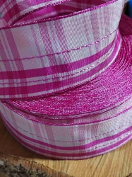Stuha káro s drátem šíře 40 mm barva růžová bílá