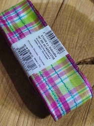 Kostkovaná stuha s drátem šíře 40 mm barva růžová tyrkys zelená