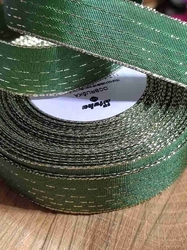Plátnová stuha s drátem šíře 22 mm barva zelená zlatá