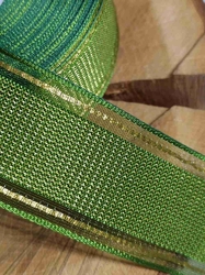 Stuha s drátem šíře 40 mm barva zelená zlatá 
