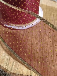 Stuha vánoční s drátem šíře 62 mm barva bordó zlatá