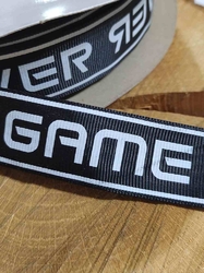 Lampas / rypsová stuha Game over šíře 25 mm barva černá