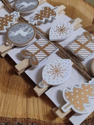 Sada vánočních kolíčků barva bílá zlatá