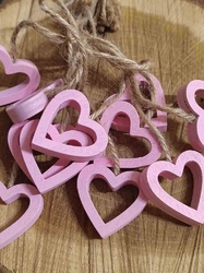 Dřevěné srdce Ø30 mm s provázkem barva růžová