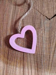 Dřevěné srdce Ø30 mm s provázkem barva růžová