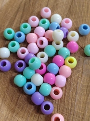 Plastové korálky s velkým průvlekem 8x10 mm pastelový mix