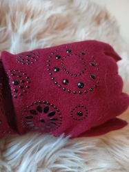  Dámské vlněné rukavice mandala vel. M barva vínová