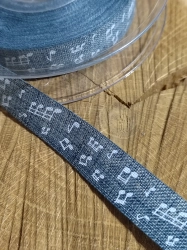 Plátnová řezaná stuha šíře 15 mm noty šedá
