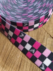 Šlová pruženka s potiskem šíře 23 mm růžové kostičky