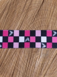 Šlová pruženka s potiskem šíře 23 mm růžové kostičky