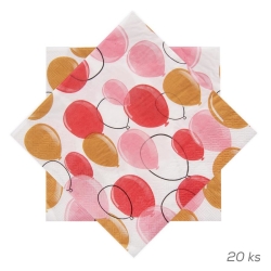 Ubrousek papír balónky 20 ks 33x33 cm růžová O0561