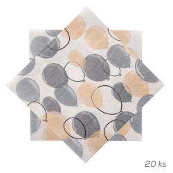 Ubrousek papír balónky 20 ks 33x33 cm šedá O0562