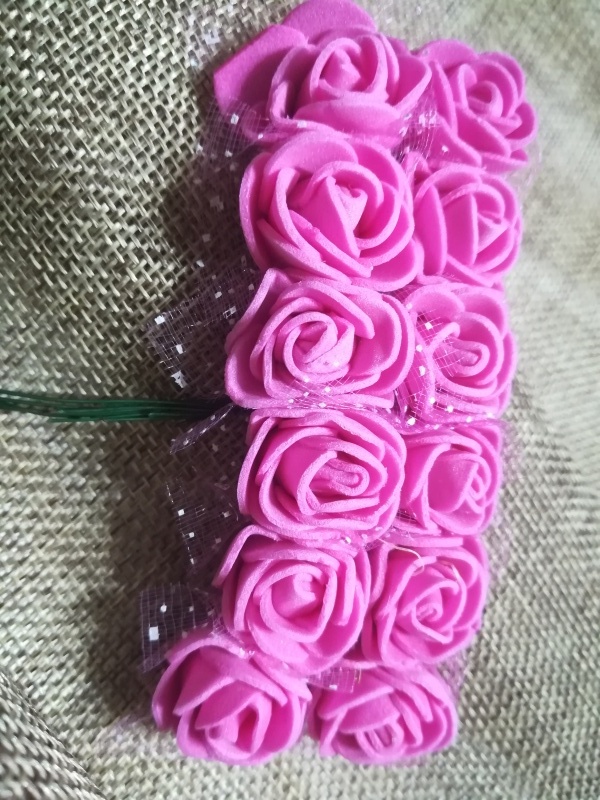 Růže na drátku / polotovar na vývazky s tylem Ø25 mm růžová tmavá