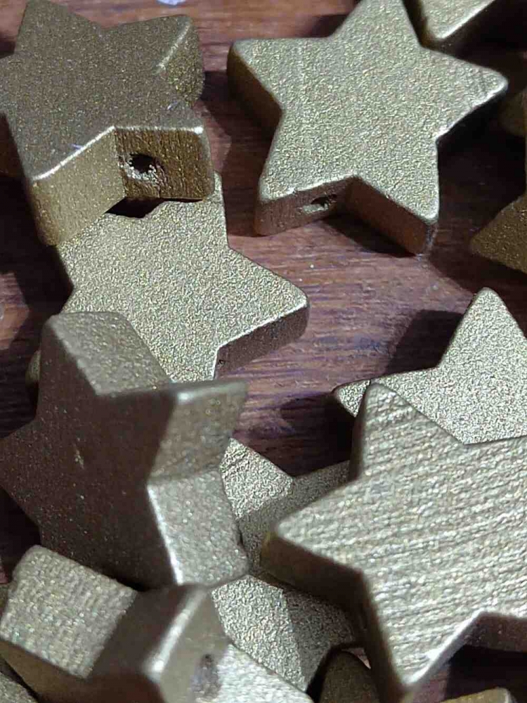 Dřevěné korálky hvězda metalické Ø19 mm zlatá