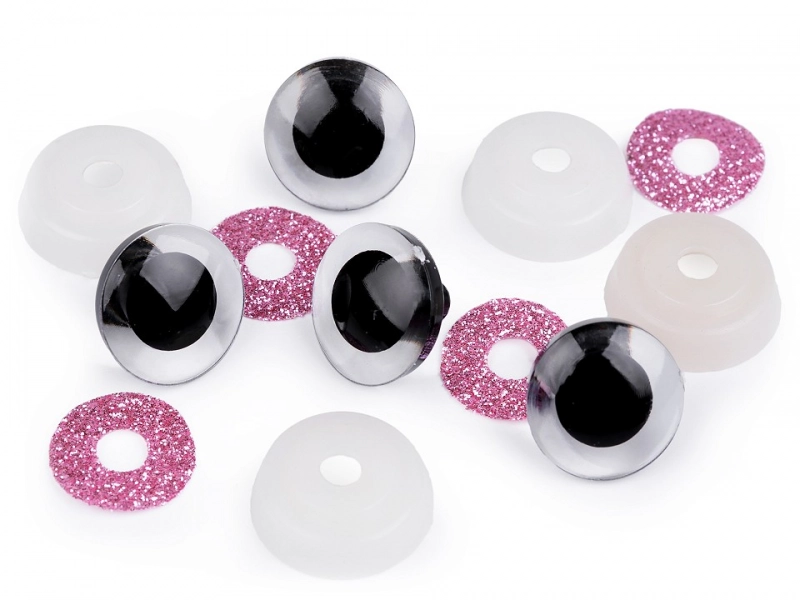  Bezpečnostní oči glitrové Ø20 mm růžová - prodej po 2 ks