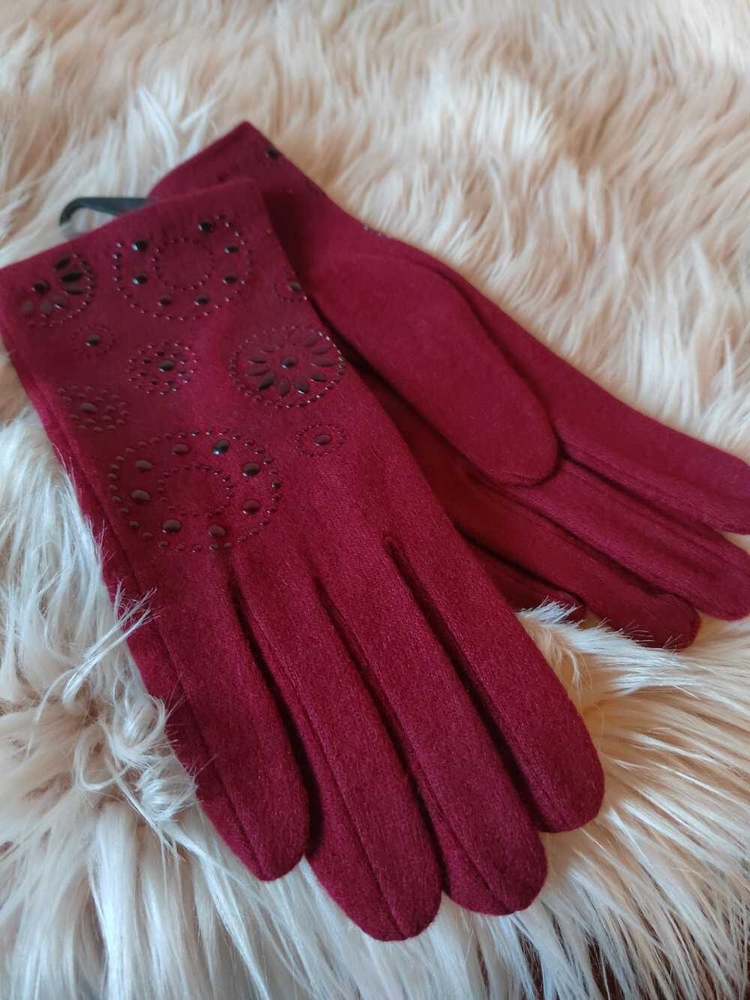  Dámské vlněné rukavice mandala vel. M barva vínová