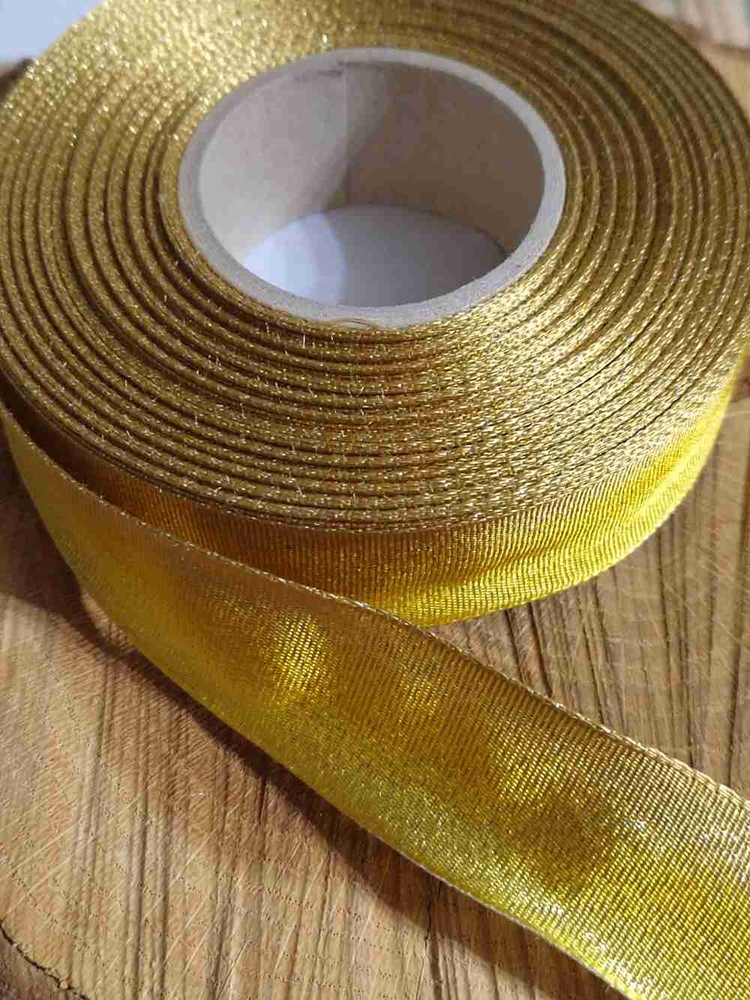 Plátnová stuha s drátem 25 mm 5 metrů barva okr zlatá